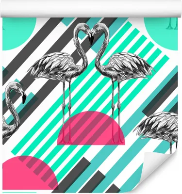 Produktbild von 10m VLIES TAPETE Rolle Geometrie Muster Flamingos XXL