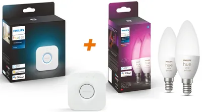 Produktbild von Philips Hue Starter Set Hue-Bridge + Hue LED E14 Leuchtmittel