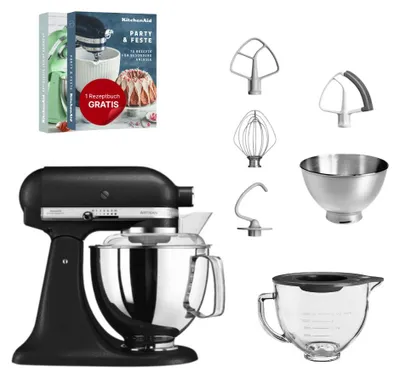 Produktbild von KitchenAid 4,8 L 5KSM175 Artisan Küchenmaschine Glasset mit Glasschüssel Gusseisen Schwarz