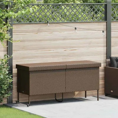 Produktbild von "2026 Promotion" Gartentruhe mit Rollen Braun 160x55x75 cm Poly Rattan - Gartenboxen CC25615