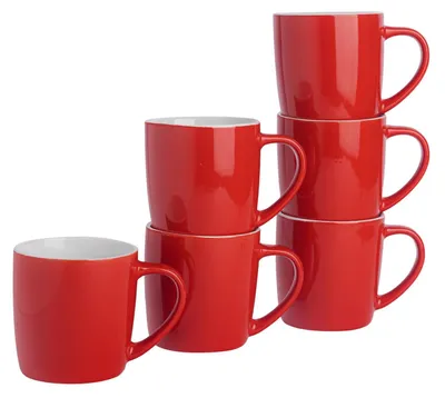 Produktbild von Argon Ta Farbige Kaffeetassen – 350 ml – Rot – 6er-Pack – Robuste Teetasse aus Steingut, spülmaschinen- und mikrowellengeeignet