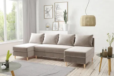 Produktbild von AX LIVING Samt Couch mit Schlaffunktion Hoyton 270 cm in Beige – Stil & Komfort