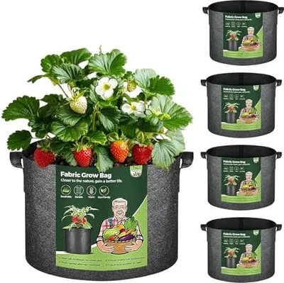 Produktbild von T4U 5 Stück 38L Kartoffel Pflanzsack aus Vliesstoff, 10 Gallonen ?40cm Pflanztopf Pflanzsäcke mit Tragegriffe, Wiederverwendbar Kartoffelsack Pflanztasche für Blumen und Gemüse im Freien(Schwarz)