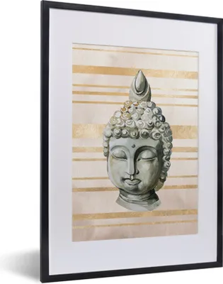 Produktbild von MuchoWow® MuchoWow® Gerahmtes Poster Buddha - Kopf - Steine 30x40 cm - Poster mit zchwarzem Bilderrahmen - Wandposter Schlafzimmer