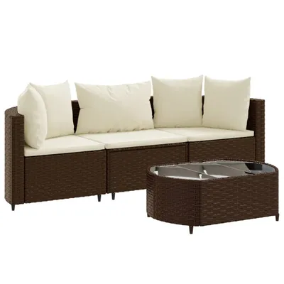 Produktbild von 4-tlg. Garten-Sofagarnitur mit Kissen Braun Poly Rattan