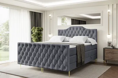 Produktbild von ALTDECOR Boxspringbett mit Gold Füßen, Matratze und Lattenrost, Topper, Fußteil, Polsterbett mit Bettkasten, Bett mit Stauraum H3- und H4- Matratze -VILA-1-FZ-Z KING-200x200 - Dunkelgrau Casablanca