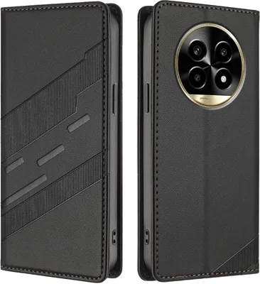 Produktbild von Hülle für Realme 13 Pro/Realme 13 Pro+, Kunstleder Brieftaschen Handyhülle mit Kartenfach und Standfunktion Schwarz