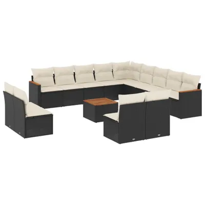 Image de vidaXL Ensemble de salon de jardin 14 pièces avec coussins noir Poly rotin