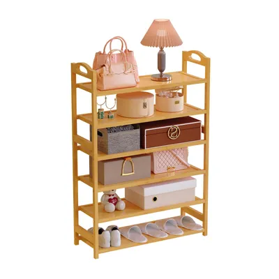 Produktbild von Schuhregal 6 Ebenen aus Bambus für Eingang Wohnzimmer Ankleidezimmer platzsparende stabil
