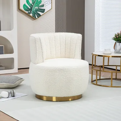 Produktbild von MODFU Drehstuhl,Moderner 360-Grad-Drehstuhl, Runder Drehstuhl, weiches Teddy Finish, bequeme Rückenlehne, Wohnzimmerstuhl, Lesesessel,Eimerstuhl, Weiß