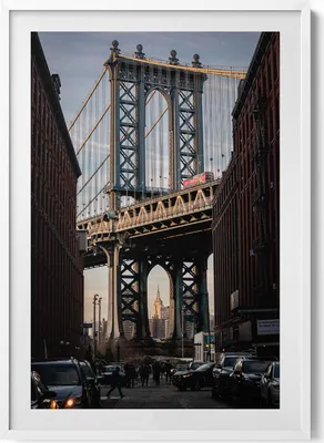 Produktbild von Architektur Brücke und Gebäude– Wandbild mit Rahmen – Gerahmtes Bild  – Wanddekoration – 70x100 cm –  Weiß Rahmen