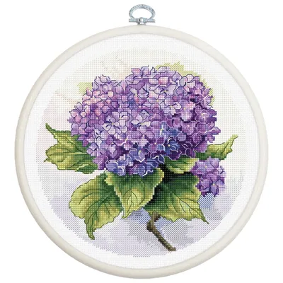 Produktbild von Luca-S Kreuzstich Stickpackung mit Stickrahmen "Hortensie", Zählmuster, 17x17cm