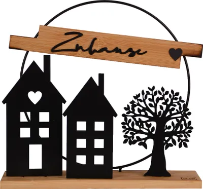 Produktbild von UNUS Deko Aufsteller Silhouette Häuser mit Baum Zuhause schwarz