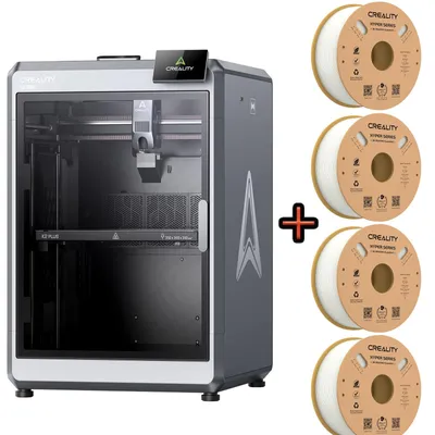 Produktbild von Creality K2 Plus 3D-Drucker 600 mm/s Geschwindigkeit , zwei KI-Kameras, vollautomatische Kalibrierung, 350 x 350 x 350 mm Bauvolumen+4*1KG Weiss Hyper PLA-Filament