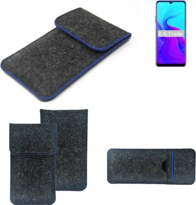 Produktbild von K-S-Trade Handy-Hülle Schutz-Hülle kompatibel mit Blackview A80 Filztasche Pouch Tasche Case Sleeve Filzhülle dunkelgrau, blauer Rand