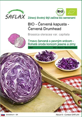 Obrázok produktu pre SAFLAX - BIO - Červená kapusta - Červená Drumhead - Brassica oleracea var. capitata - 250 Semená