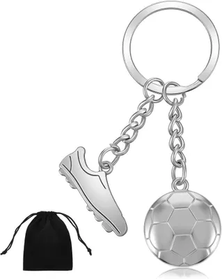 Produktbild von Fußball-Schlüsselanhänger mit Schuh und Ball silber