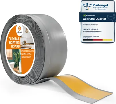 Immagine prodotto di QUEST Battiscopa in PVC 100x25mm, 20m, autoadesivo, battiscopa morbido, flessibile, grigio