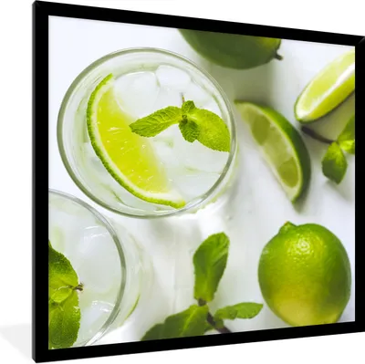 Produktbild von MuchoWow® Gerahmtes Poster Mojito-Cocktail mit Limette und Minze im Glas 40x40 cm - Poster mit Schwarzem Bilderrahmen Wandposter Rahmen Foto Bilder - Mit Rahmen - Wanddekoration Schlafzimmer