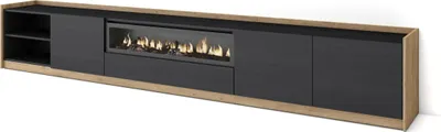Produktbild von TV-Schrank, Lowboard, 310x37x50cm, Für TV-Geräte bis zu 80", Elektrokamin., Schwarz Eiche