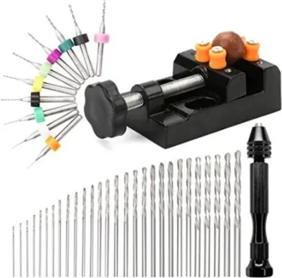 Immagine prodotto di INF Set di Mini Trapano Manuale 37pz con Morsa e Punte (0.3-1.2mm) per Incisione e PCB