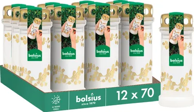 Immagine prodotto di Set di 12 candele da tomba Bolsius, bianche con stampa