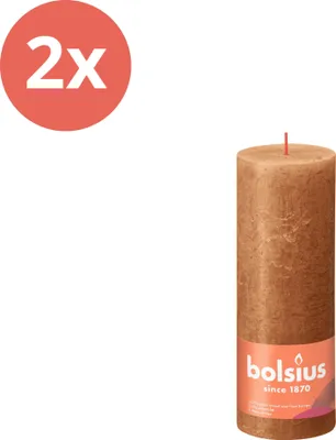 Productafbeelding van Bolsius - Rustieke stompkaars - 190/68 - 1 stuk per verpakking - Kruidenbruin - Voordeelverpakking - 2 stuks