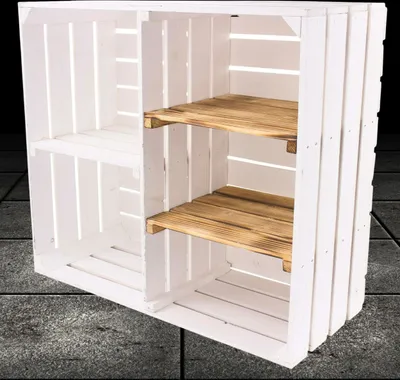 Produktbild von Große weiße Kiste mit 5 Fächern, 2 geflammte Regalbretter/ NEU / 77x68x35 cm / Küchenregal Holz
