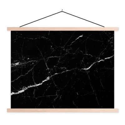 Produktbild von MuchoWow® Textilposter Marmor - Schwarz - Marmoroptik - Weiß - Luxus - Stein 120x90 cm mit holzfarbenen Rahmen - Magnetisch