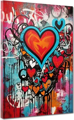 Produktbild von Herzen Graffiti Style Leinwandbild Wandbild Kunstdruck XL Deko: 60x80x4cm