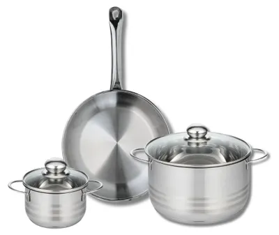 Image de Ensemble de 1 Poêle de cuisson 28 cm et 2 faitouts 14 et 24 cm Elo Profi Brillant
