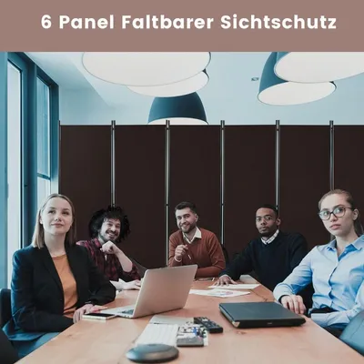 Produktbild von 6-teiliger faltbarer Raumteiler mit feststellbaren Rädern, Braun
