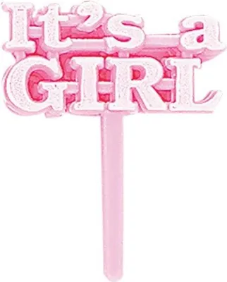 Produktbild von Baby Shower Kuchen & Cupcake Deko 'Es ist ein Mädchen' Rosa 8 Stück, 6 cm