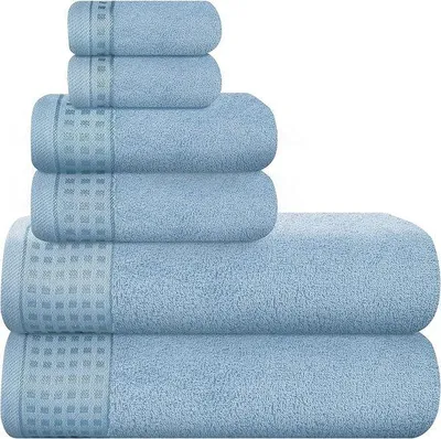 Produktbild von Ein Set aus 6 ultraweichen Baumwolltüchern, bestehend aus 2 extra großen Badetüchern (70 x 140 cm), 2 Handtüchern (40 x 60 cm) und 2 Waschlappen (30 x 30 cm)
