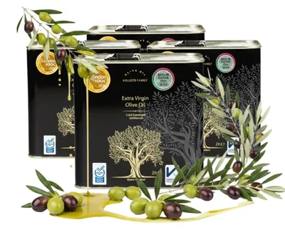 Produktbild von Olivenöle 4x2 L - Unfiltriert - Fruchtiger Geschmack - Kaltgepresst - EV BLACK - Natives Olivenöl Extra - goldene Farbe - Pelion Amfissa Oliven