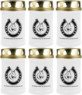 Imagen del producto de Velas blancas, paquete de 6 unidades, duración de la llama: 48 horas (por vela), diseño: herradura