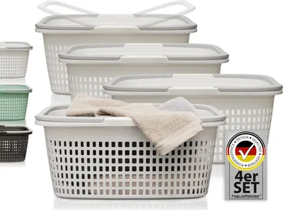 Produktbild von Wäschekörbe 4er Set Weiß, 4 Körbe 35 l