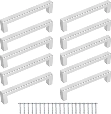 Produktbild von 10 Stück Möbelgriffe KW128 Silber Lochabstand 128mm + Schrauben