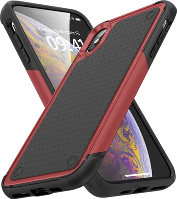 Produktbild von Für iPhone XS Max Hülle Militärqualität Stoßfest Hybrid 2 in 1 Hart PC Weich TPU Handyhülle Rot Schwarz