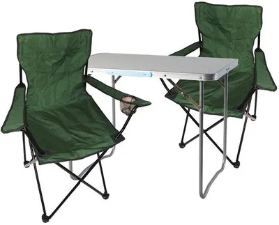 Image de Ensemble de camping comprenant une table et deux chaises, facile à plier