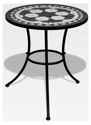 Produktbild von Runder Mosaik-Beistelltisch für Balkon, Garten und Terrasse, Schwarz und Weiß, 60 cm