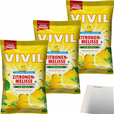 Produktbild von Vivil Zitronenmelisse ohne Zucker 3er Pack (3x120g Packung) + usy Block