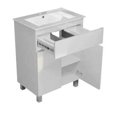 Produktbild von paplinskimoebel - Badezimmer Waschbecken mit Unterschrank 60 Ariza Waschbeckenunterschrank mit Schubladen Soft-Close Einlegeboden Weiß MDF Hochglanz