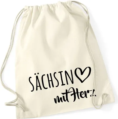 Produktbild von Huuraa Turnbeutel Sächsin mit Herz 12 Liter Natural Baumwolle Rucksack Geschenkidee