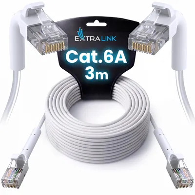 Obrázek produktu pro Extralink Cat.6A U/FTP LAN patch kabel 3 m, 1 Gb/s, měď, bílý, flexibilní konektory