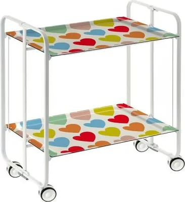 Produktbild von DON HIERRO - Klappbarer Servierwagen BAUHAUS mit Rollen – Metallgestell weiß, 2 Ebenen, 4 Positionen