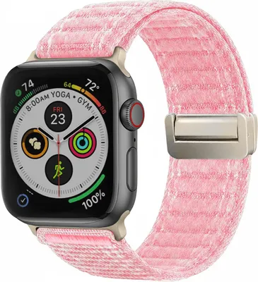 Produktbild von Smartwatch Armband für Apple Watch SE 2 44mm Nylon Textil Band Ersatzband Wechselband Magnetverschluss flexibel atmungsaktiv Rosa