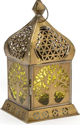 Produktbild von Baum des Lebens Orientalisches Teelichtlampe Grünglas Antik Messing Tischlampe