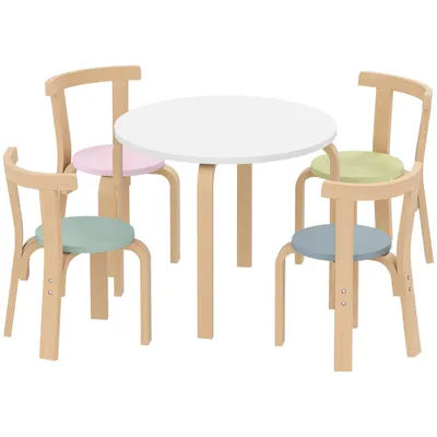 Produktbild von 5-teiliges Kindertisch- und Stuhlset, leichtes Massivholz, Bunt