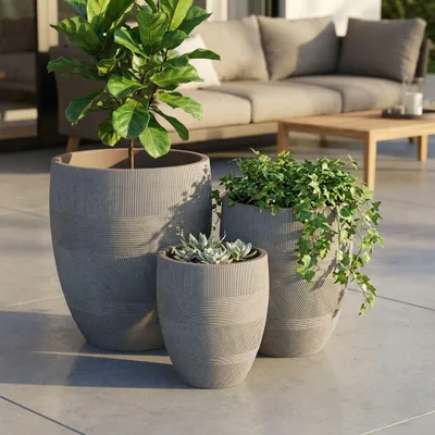Immagine prodotto di Milani Home - set di 3 vasi per piante in fibra sintetica, taupe, per interno esterno giardino e terrazzo